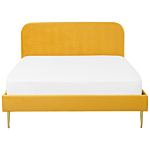 Bed Yellow Velvet Upholstery Eu Super King Size Golden Legs Headboard Slatted Frame 6 Ft Minimalist Design Beliani