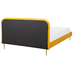 Bed Yellow Velvet Upholstery Eu Super King Size Golden Legs Headboard Slatted Frame 6 Ft Minimalist Design Beliani