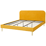 Bed Yellow Velvet Upholstery Eu Super King Size Golden Legs Headboard Slatted Frame 6 Ft Minimalist Design Beliani