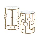 Homcom Round Coffee Tables Set Of 2, Gold Nest Of Tables With Tempered Glass Top, Steel Frame For Living Room, Gold