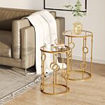 Homcom Round Coffee Tables Set Of 2, Gold Nest Of Tables With Tempered Glass Top, Steel Frame For Living Room, Gold