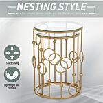 Homcom Round Coffee Tables Set Of 2, Gold Nest Of Tables With Tempered Glass Top, Steel Frame For Living Room, Gold