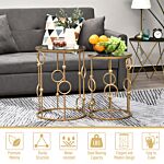 Homcom Round Coffee Tables Set Of 2, Gold Nest Of Tables With Tempered Glass Top, Steel Frame For Living Room, Gold