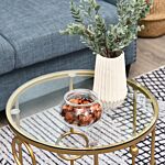 Homcom Round Coffee Tables Set Of 2, Gold Nest Of Tables With Tempered Glass Top, Steel Frame For Living Room, Gold