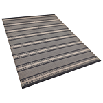 Outdoor Area Rug Beige Black Recycled Polypropylene 160 X 230 Cm Striped Pattern Terrace Beliani