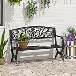 Outsunny 2 Seater Metal Garden Bench Garden Park Porch Chair Outdoor Patio Loveseat Seat Black