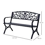 Outsunny 2 Seater Metal Garden Bench Garden Park Porch Chair Outdoor Patio Loveseat Seat Black