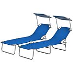 Outsunny Outdoor Foldable Sun Lounger Set Of 2, 4 Level Adjustable Backrest Reclining Sun Lounger Chair With Angle Adjust Sun Shade Awning For Beach, Garden, Patio, Blue