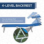 Outsunny Outdoor Foldable Sun Lounger Set Of 2, 4 Level Adjustable Backrest Reclining Sun Lounger Chair With Angle Adjust Sun Shade Awning For Beach, Garden, Patio, Blue