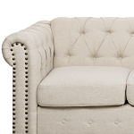 Chesterfield Sofa Beige Fabric Upholstery Dark Wood Legs 3 Seater Nailhead Trim Contemporary Beliani