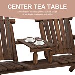 Outsunny Wood Patio Chair Bench 2 Seats With Center Coffee Table, Garden Loveseat Bench Backyard, Perfect For Lounging Relaxing Outdoors, Carbonized