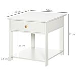 Homcom Bedside Table With Drawer And Bottom Shelf, Square Side End Table For Bedroom, Living Room, White, Set Of 2