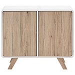 Sideboard Light Wood Veneer And White 76 X 90 X 40 Cm With Pine Wood Legs 2 Doors Beliani