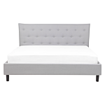 Slatted Bed Frame Grey Polyester Fabric Upholstered Wooden Legs Tufted Headboard 5ft3 Eu King Size Modern Design Beliani