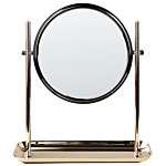 Makeup Mirror Gold Iron Metal Frame Ø 20 Cm With Tray 1x/3x Magnification Double Sided Cosmetic Desktop Beliani