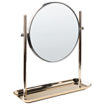 Makeup Mirror Gold Iron Metal Frame Ø 20 Cm With Tray 1x/3x Magnification Double Sided Cosmetic Desktop Beliani