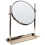 Makeup Mirror Gold Iron Metal Frame Ø 20 Cm With Tray 1x/3x Magnification Double Sided Cosmetic Desktop Beliani