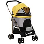 Pawhut Detachable Dog Pushchair, 3-in-1 Dog Cat Travel Carriage, Foldable Carrying Bag With Universal Wheel Brake Canopy Basket Storage Bag, Yellow