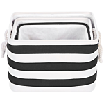 Set Of 3 Storage Baskets Polyester Cotton Black And White Laundry Bins Organization With Handles Traditional Living Room Bedroom Beliani