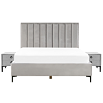 Bedroom Set Grey Velvet Eu Super King Size 6ft Bed With Storage 2 Bedside Tables Upholstered Beliani