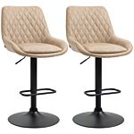 Homcom Retro Bar Stools Set Of 2, Adjustable Kitchen Stool, Upholstered Bar Chairs With Back, Swivel Seat, Light Khaki