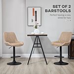 Homcom Retro Bar Stools Set Of 2, Adjustable Kitchen Stool, Upholstered Bar Chairs With Back, Swivel Seat, Light Khaki