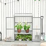 Outsunny Wooden Cold Frame Greenhouse Garden Polycarbonate Grow House W/ Adjustable Shelf, Double Doors, 76 X 47 X 110 Cm, Grey
