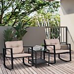 Outsunny 2 Seater Rattan Rocking Set Patio Bistro Table Chairs Conversation W/ Cushion