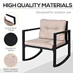 Outsunny 2 Seater Rattan Rocking Set Patio Bistro Table Chairs Conversation W/ Cushion