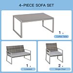 Outsunny 4-seater Rattan Garden Furniture Set 2 Single Sofa Arm Chairs 1 Bench With Cushions & Coffee Table Patio Backyard Wicker Weave