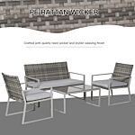 Outsunny 4-seater Rattan Garden Furniture Set 2 Single Sofa Arm Chairs 1 Bench With Cushions & Coffee Table Patio Backyard Wicker Weave