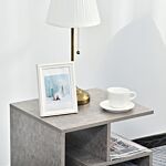 Homcom Side Table, 3 Tier End Table With Open Storage Shelves, Living Room Coffee Table Organiser Unit, Cement Colour