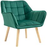 Homcom Accent Chair, Arm Chair With Wide Arms, Slanted Back, Thick Padding And Rubber Wooden Legs For Living Room, Green