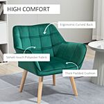 Homcom Accent Chair, Arm Chair With Wide Arms, Slanted Back, Thick Padding And Rubber Wooden Legs For Living Room, Green