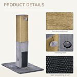 Pawhut Cat Scratching Post, 79cm Tall Jute Scratcher Climber, Cat Tree Activity Center With Carpet Base, Dangling Ball, Grey