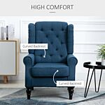 Homcom Wingback Accent Chair, Retro Upholstered Button Tufted Occasional Chair For Living Room And Bedroom, Blue