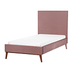 Eu Single Bed Pink Velvet Fabric 3ft Upholstered Frame Headboard Honeycomb Quilted Modern Design Beliani