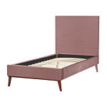 Eu Single Bed Pink Velvet Fabric 3ft Upholstered Frame Headboard Honeycomb Quilted Modern Design Beliani