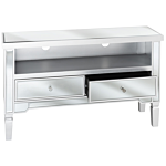 Mirrored Sideboard Silver With 2 Drawers Chest With Crystal Knobs Beliani