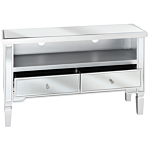 Mirrored Sideboard Silver With 2 Drawers Chest With Crystal Knobs Beliani