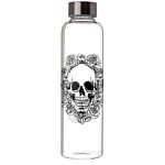 Reusable 500ml Glass Water Bottle With Protective Neoprene Sleeve - Skulls & Roses