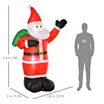 Homcom 2.4m Christmas Inflatable Santa Holiday Yard Decoration With Led Lights, Indoor Outdoor Lawn Blow Up Decor