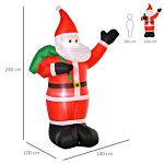 Homcom 2.4m Christmas Inflatable Santa Holiday Yard Decoration With Led Lights, Indoor Outdoor Lawn Blow Up Decor