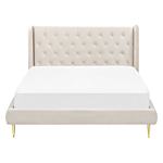 Slatted Bed Frame Beige Velvet Upholstery Eu King Size 5ft3 Tufted Headboard Modern Design Beliani