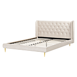 Slatted Bed Frame Beige Velvet Upholstery Eu King Size 5ft3 Tufted Headboard Modern Design Beliani