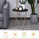 Homcom Wooden Metal Round Coffee Table Sofa End Side Bedside Table Modern Style Living Room Decor - Black Gold Color (φ43cm)