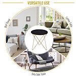 Homcom Wooden Metal Round Coffee Table Sofa End Side Bedside Table Modern Style Living Room Decor - Black Gold Color (φ43cm)