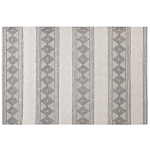 Area Rug Light Beige And Grey Wool Polyester 140 X 200 Cm Hand Woven Geometric Pattern Boho Living Room Bedroom Beliani