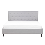 Slatted Bed Frame Grey Polyester Fabric Upholstered Wooden Legs Tufted Headboard 4ft6 Eu Double Size Modern Design Beliani