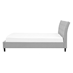 Slatted Bed Frame Grey Polyester Fabric Upholstered Wooden Legs Tufted Headboard 4ft6 Eu Double Size Modern Design Beliani